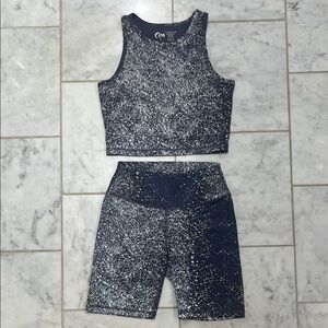 Navy reflective Speckled Crop Top and Shorts Set (can be sold separately)